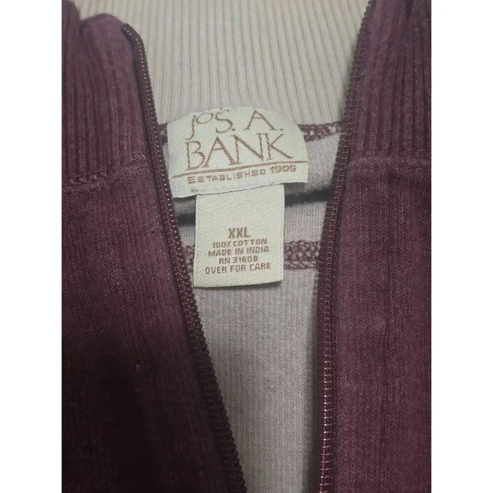 Jos A Bank Mens XXL Burgundy Quarter Zip Pullover 100% Cotton
